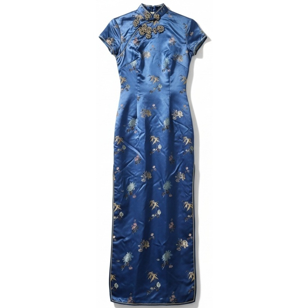 Vintage Cheongsam 90s Chinese Dress Satin Peony Sz 32 Small (6)